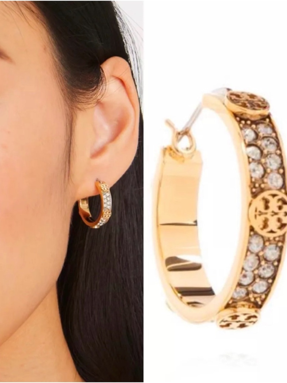 Tory Burch Gold Crystal Pavé Huggie Earrings